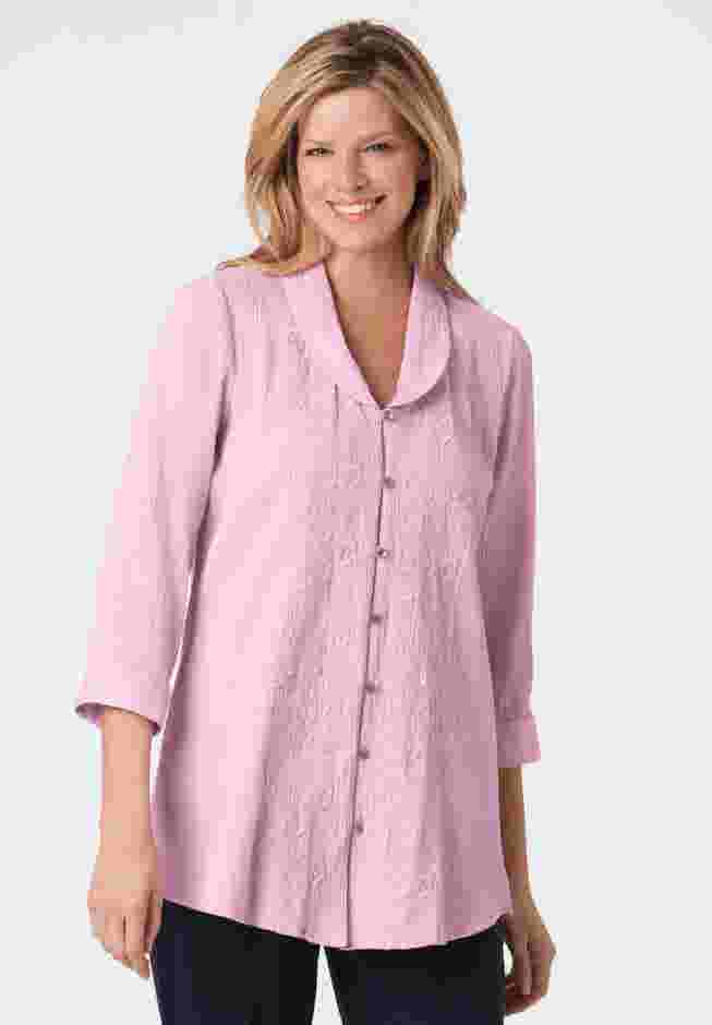 Textured Gauze Tunic with Shawl Collar image number 3