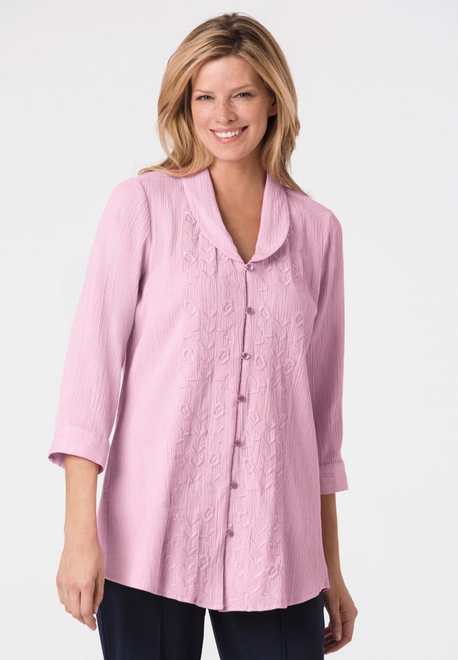 Textured Gauze Tunic with Shawl Collar image number 3