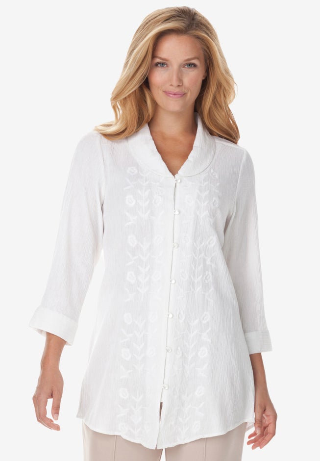 Textured Gauze Tunic with Shawl Collar image number 4