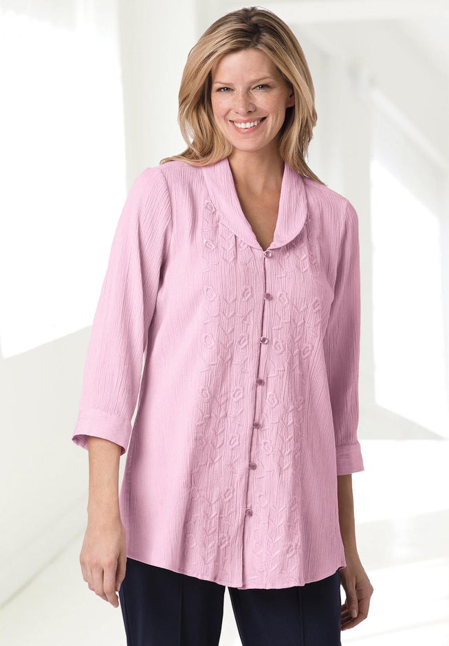 Textured Gauze Tunic with Shawl Collar image number 6