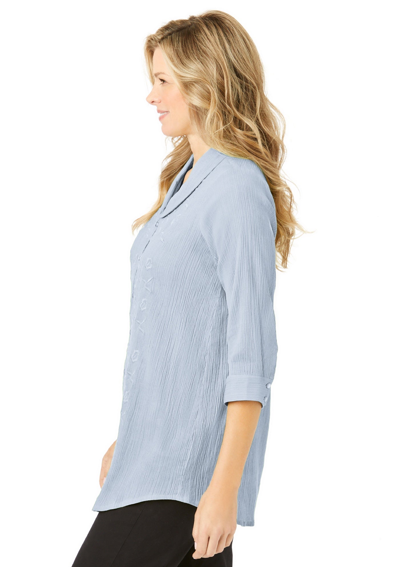 Textured Gauze Tunic with Shawl Collar image number 2