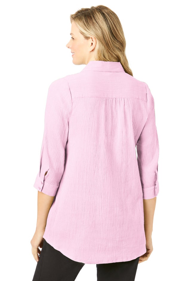 Textured Gauze Tunic with Shawl Collar image number 1