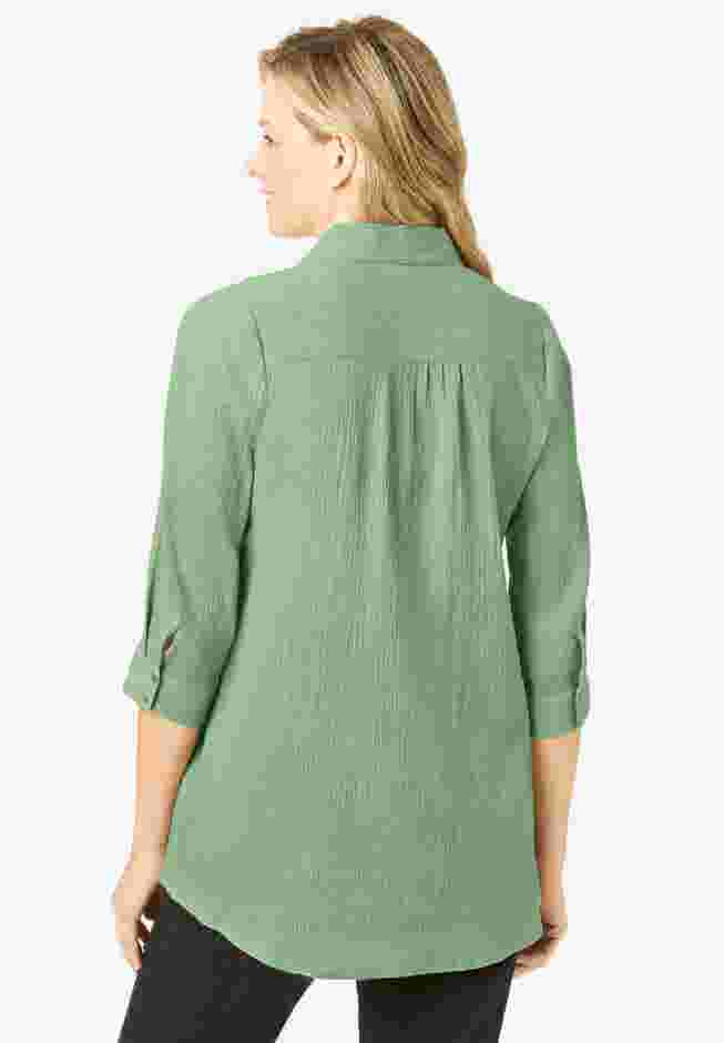 Textured Gauze Tunic with Shawl Collar image number 1