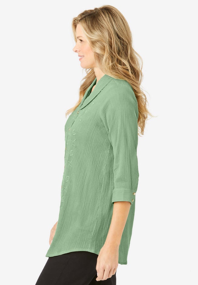 Textured Gauze Tunic with Shawl Collar image number 2