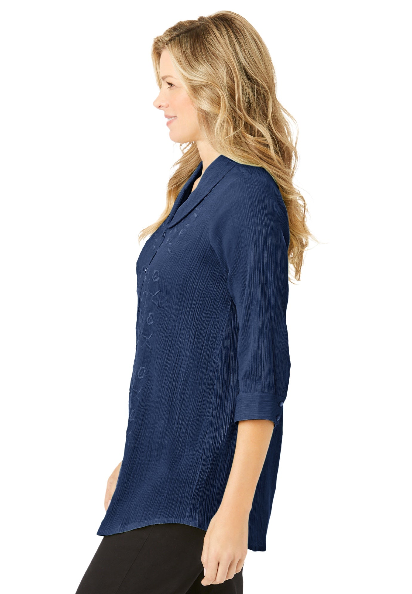 Textured Gauze Tunic with Shawl Collar image number 2