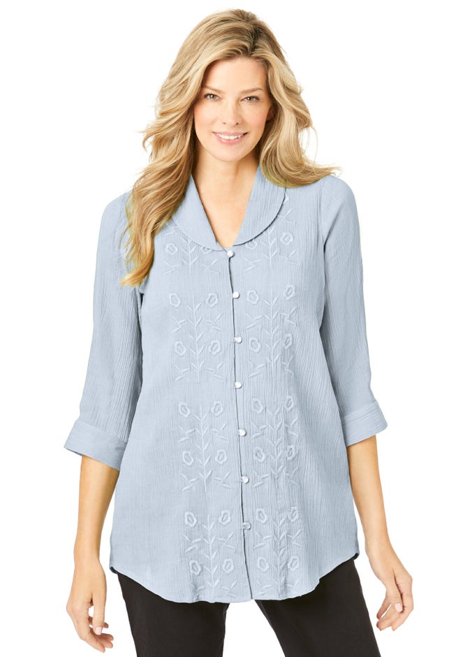 Textured Gauze Tunic with Shawl Collar image number 0