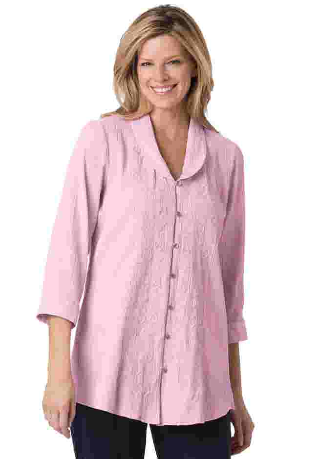 Textured Gauze Tunic with Shawl Collar image number 0