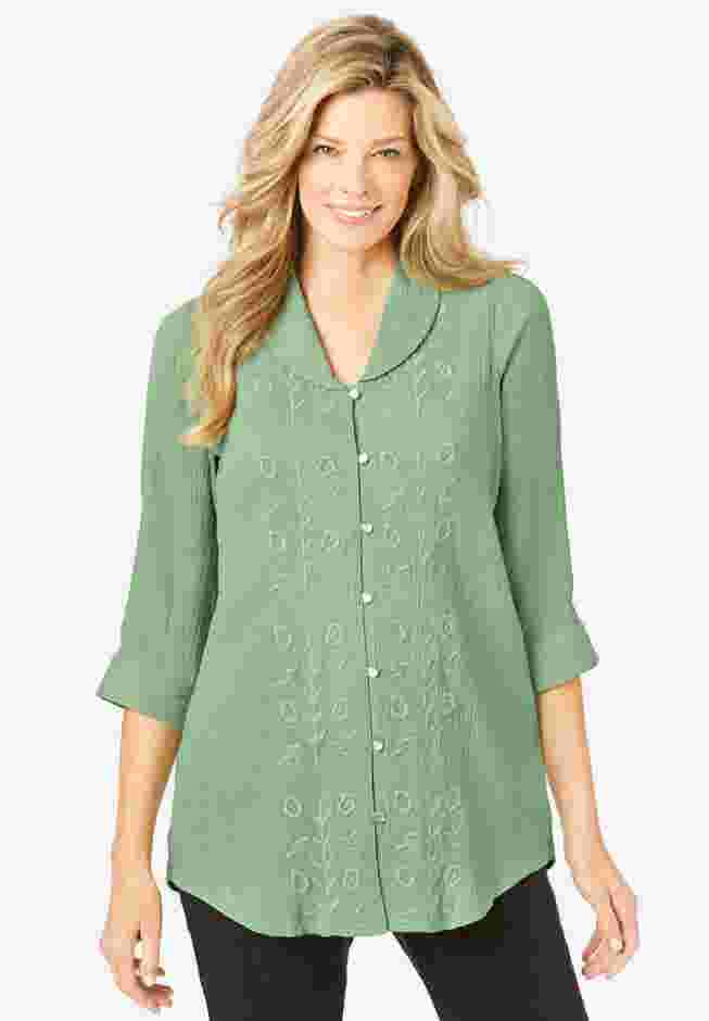 Textured Gauze Tunic with Shawl Collar image number 0