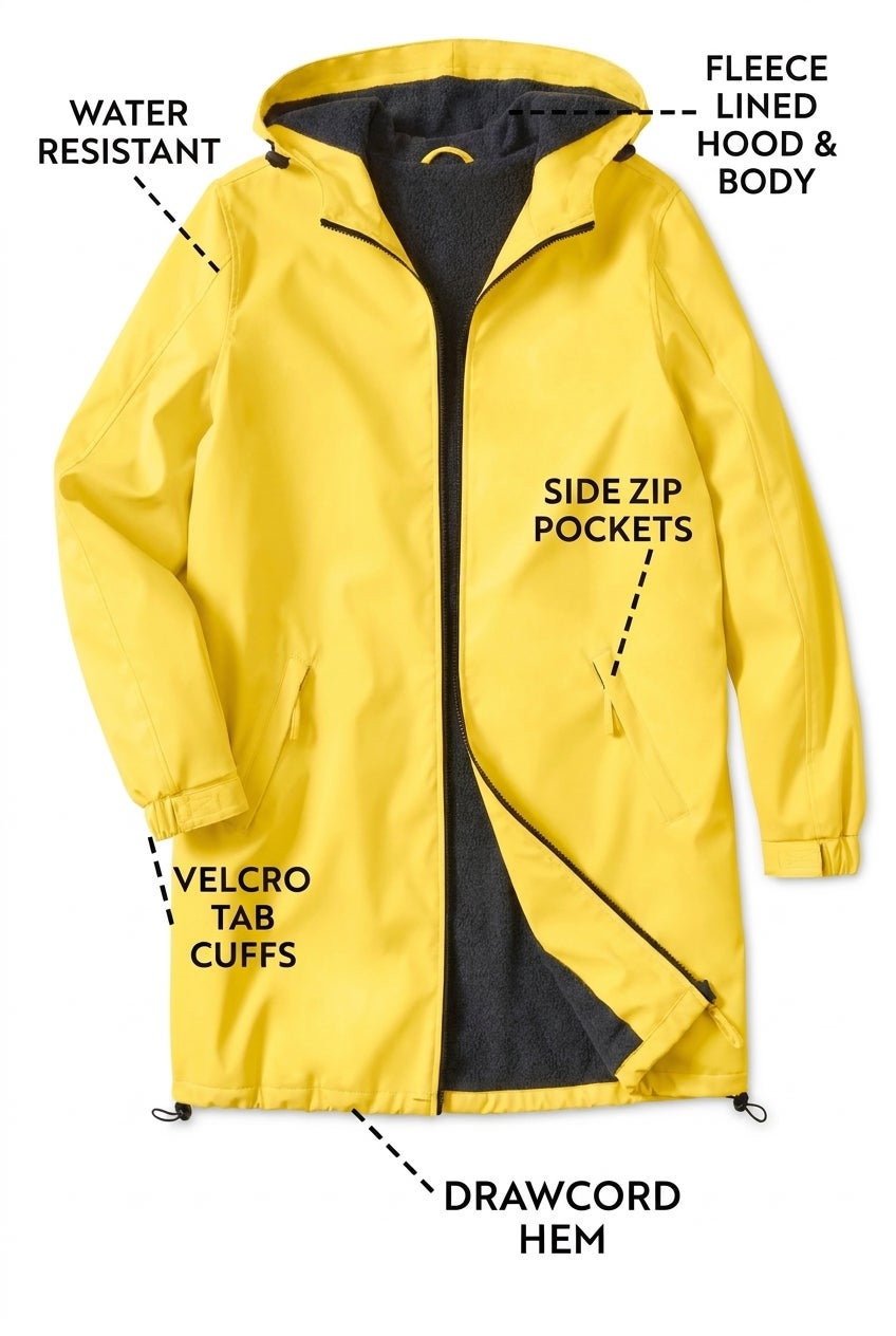 Fleece-Lined Mid-Length Slicker Raincoat image number 1