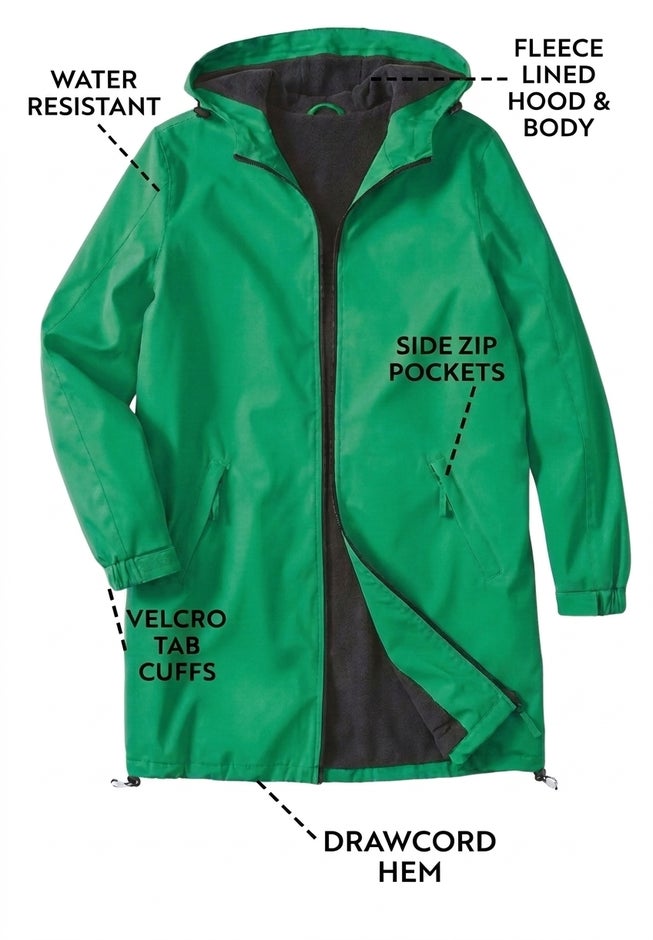 Fleece-Lined Mid-Length Slicker Raincoat image number 1