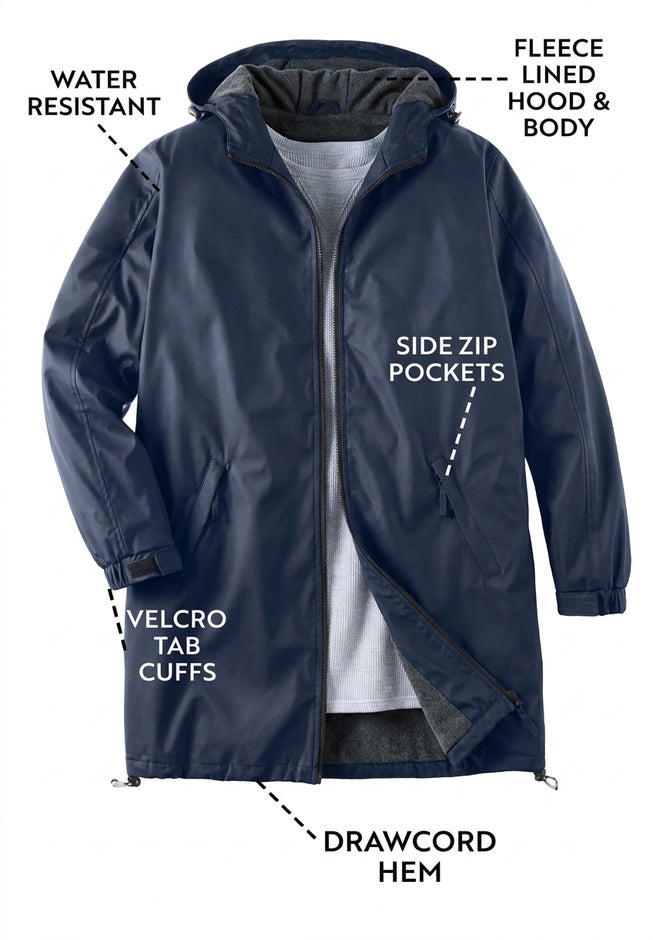 Fleece-Lined Mid-Length Slicker Raincoat image number 1