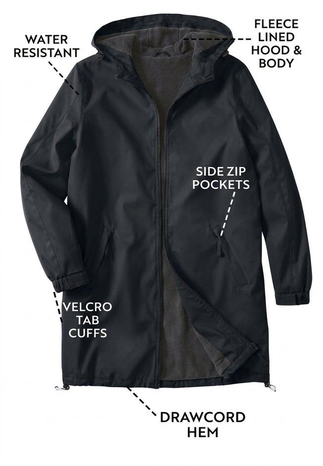 Fleece-Lined Mid-Length Slicker Raincoat image number 1