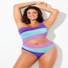 One Shoulder Color Block Cutout One Piece Swimsuit image number null