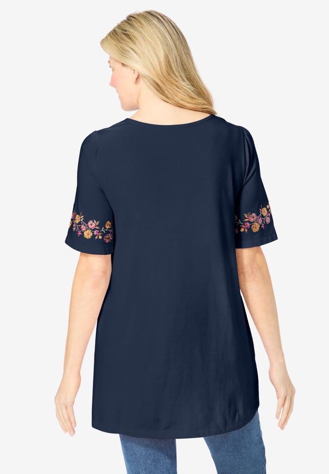 Embroidered Split-Neck Tunic image number 1
