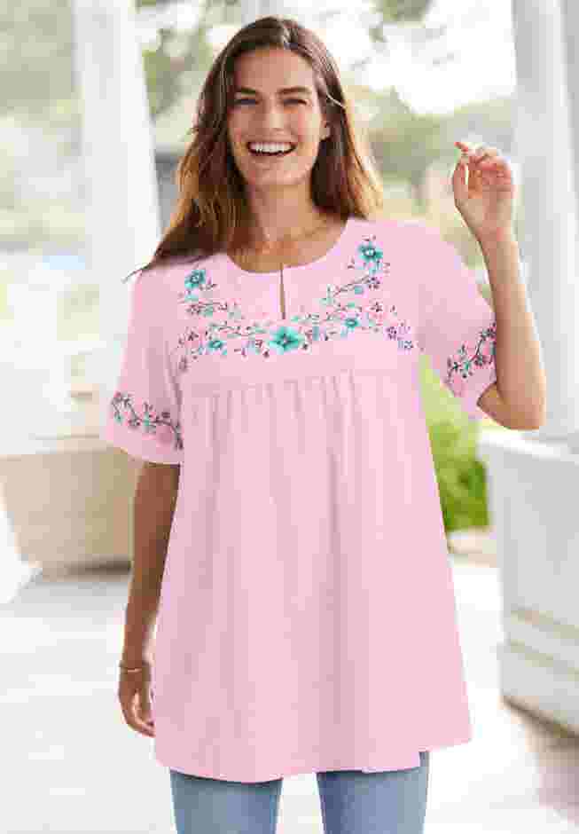 Embroidered Split-Neck Tunic image number 0