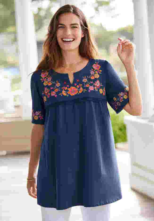 Embroidered Split-Neck Tunic image number 0