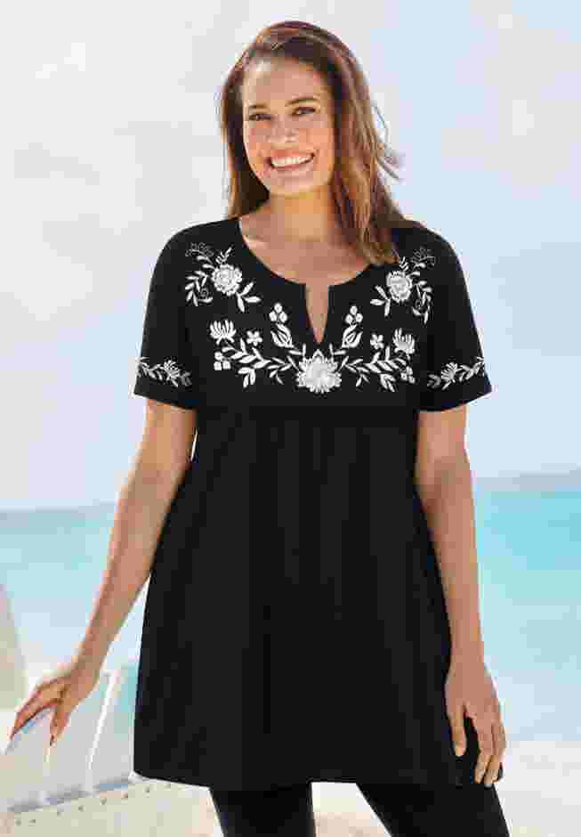 Embroidered Split-Neck Tunic image number 0
