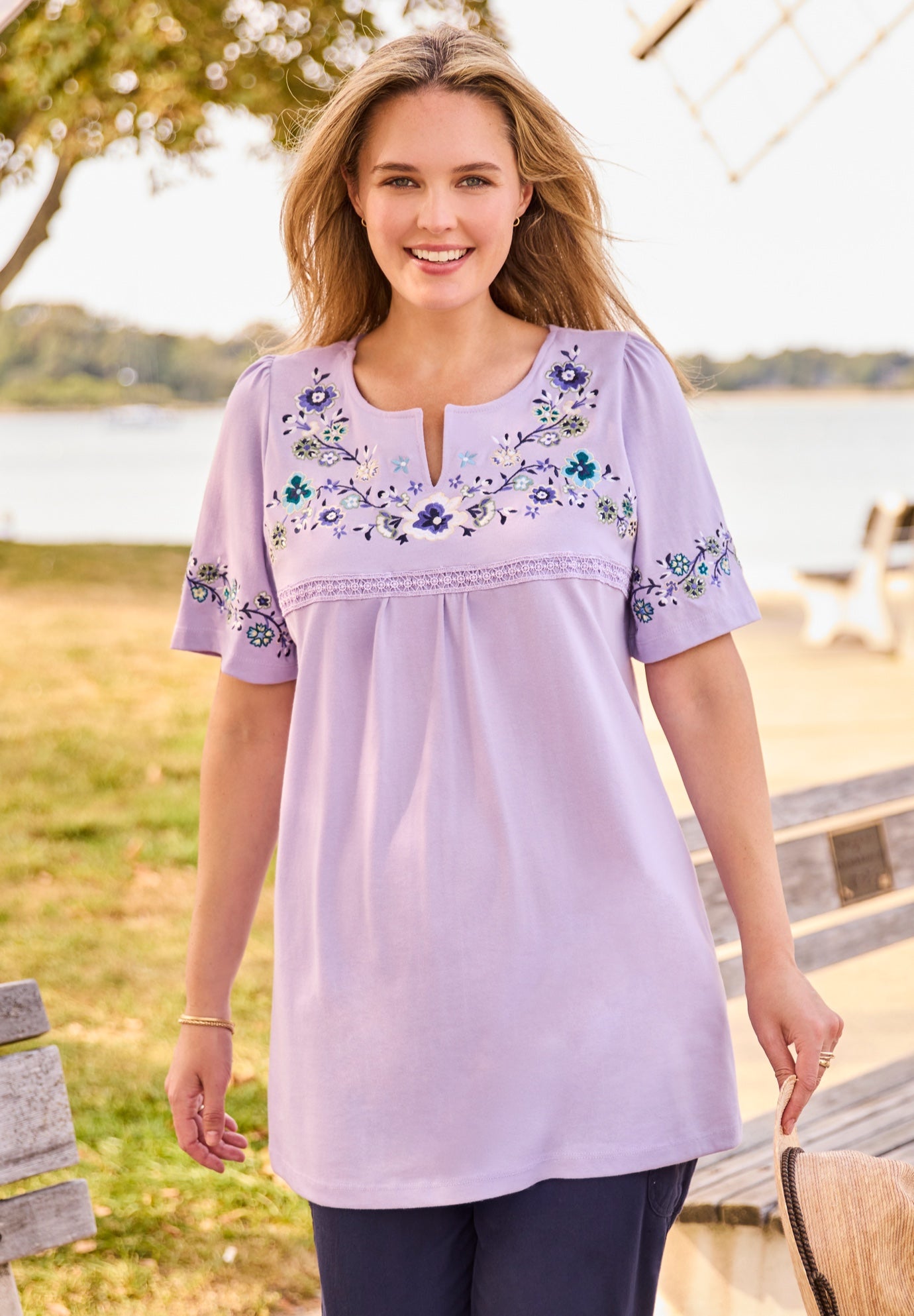 Embroidered Split-Neck Tunic image number 0