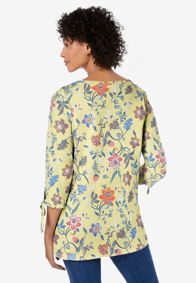 Perfect Three-Quarter Tie-Sleeve Tee image number null