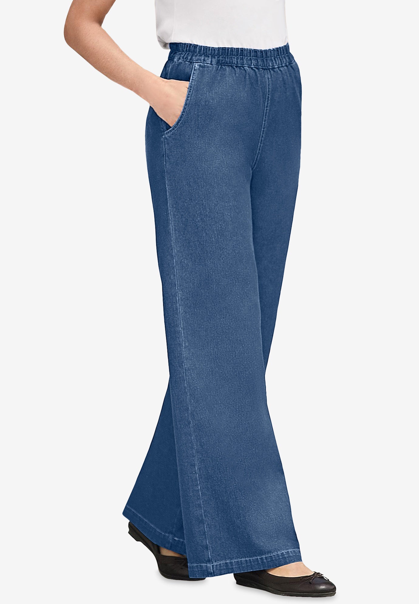 Perfect Elastic-Waist Wide-Leg All-Cotton Pull-On Denim Jeans image number 0