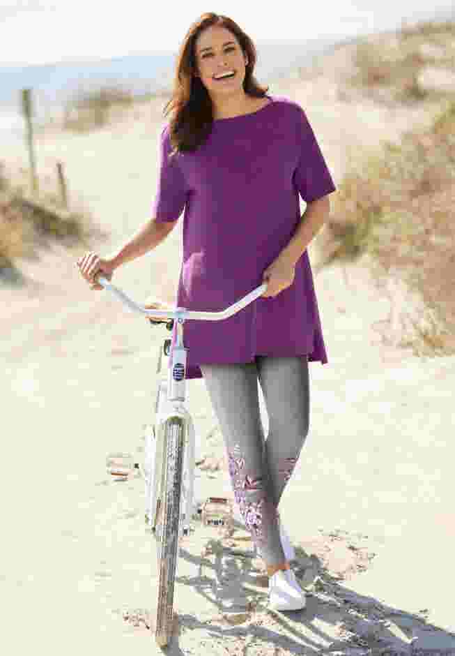 Women’s Plus-Size Stretch-Cotton Knit Pull-On Embroidered Leggings image number 0