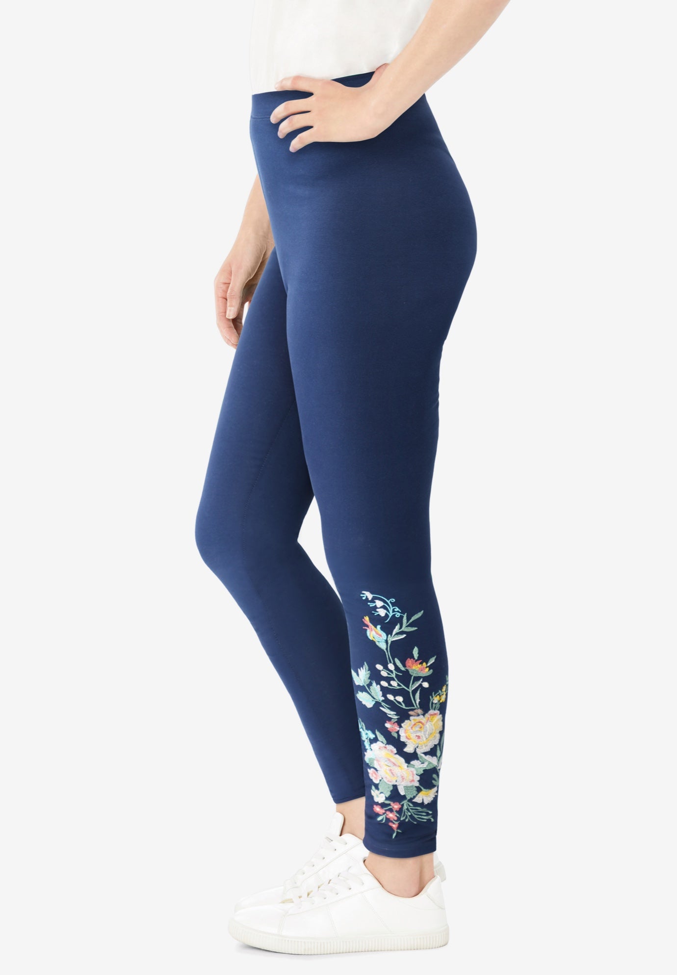 Stretch-Cotton Knit Pull-On Embroidered Leggings image number 3