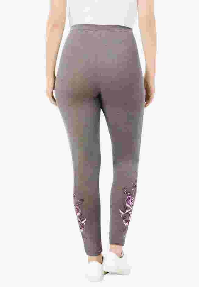 Women’s Plus-Size Stretch-Cotton Knit Pull-On Embroidered Leggings image number 2