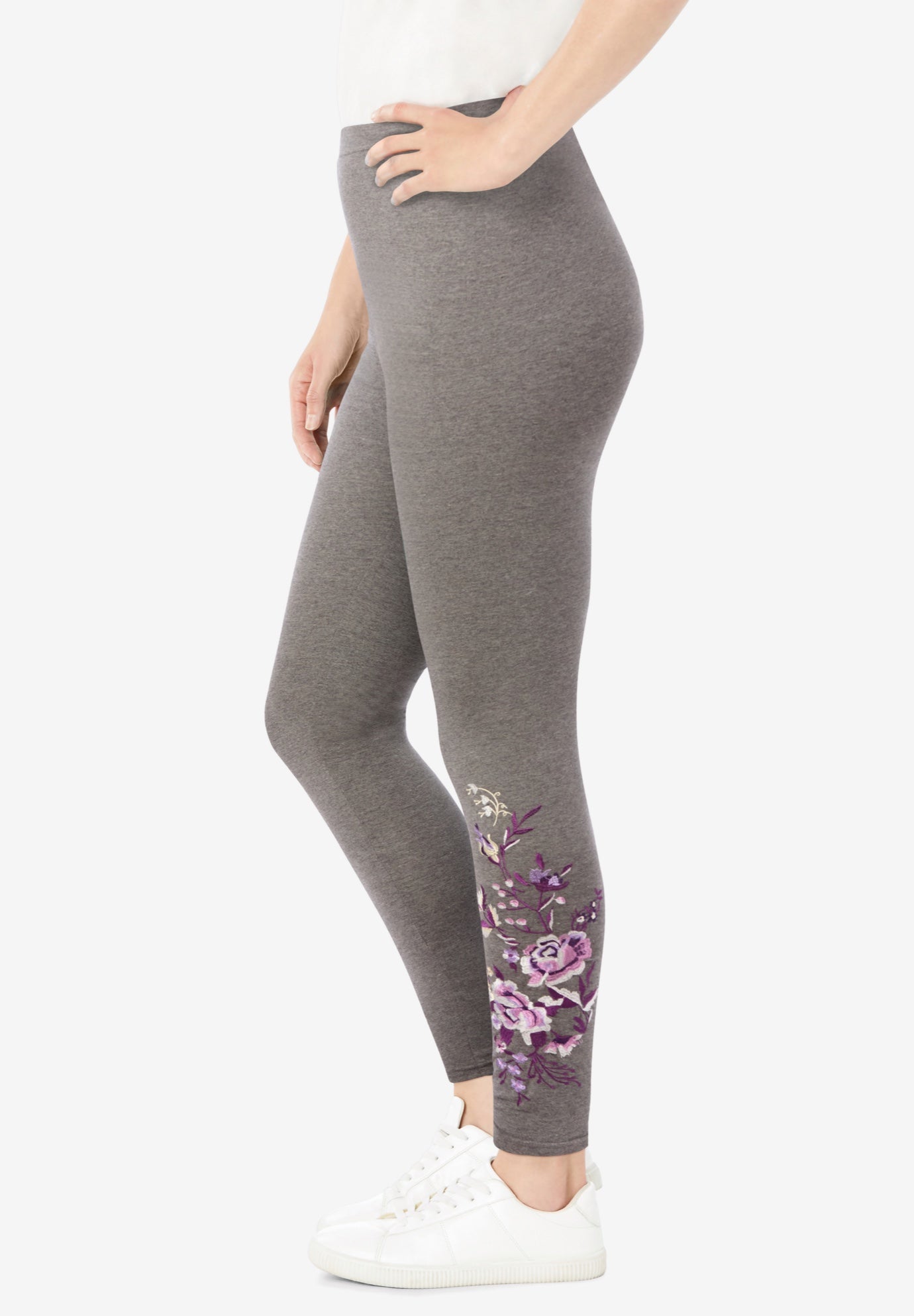Stretch-Cotton Knit Pull-On Embroidered Leggings image number 3