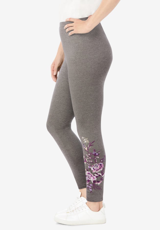 Stretch-Cotton Knit Pull-On Embroidered Leggings image number 3
