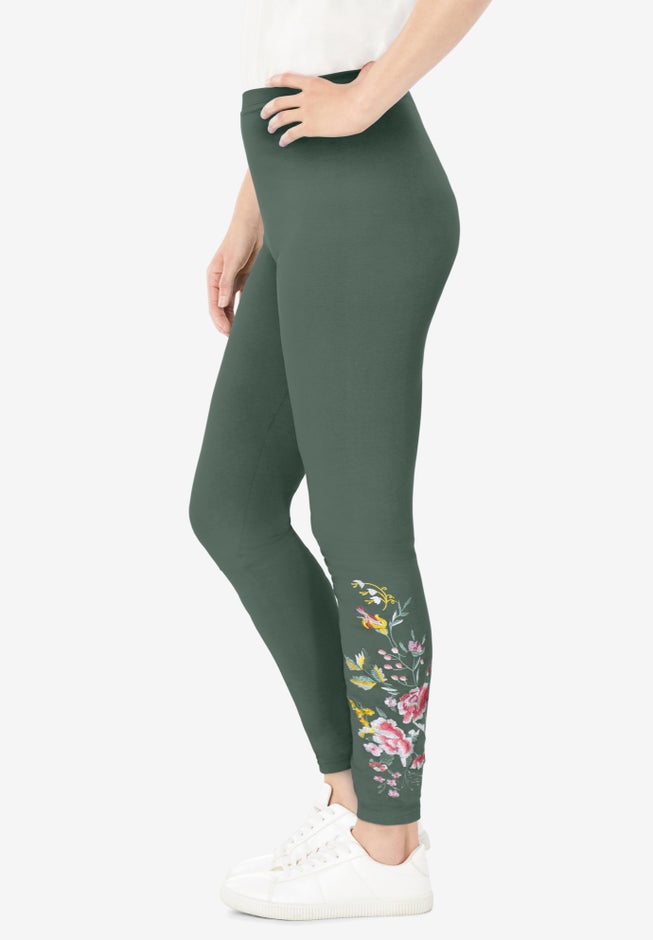Stretch-Cotton Knit Pull-On Embroidered Leggings image number 2