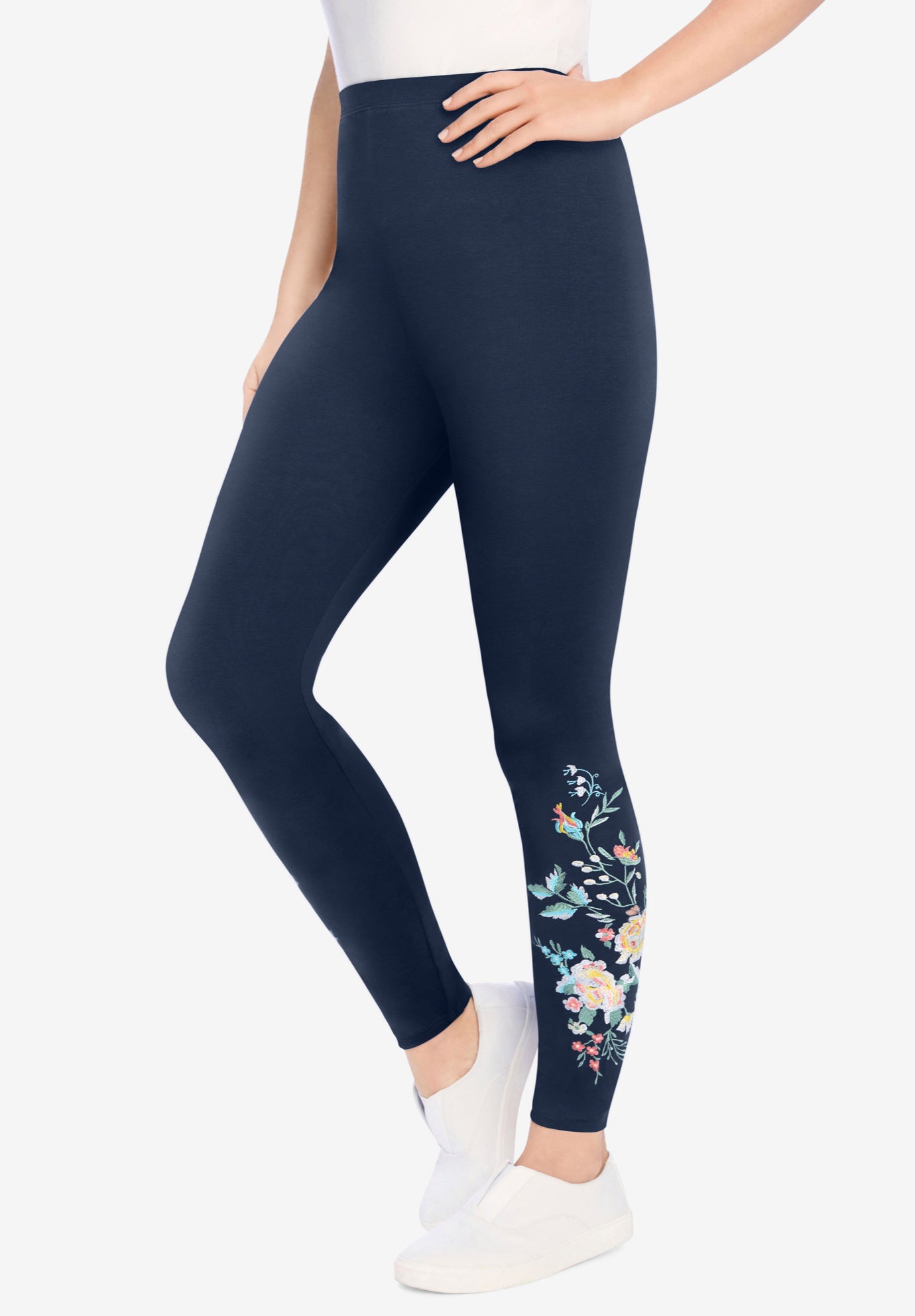 Stretch-Cotton Knit Pull-On Embroidered Leggings image number 1
