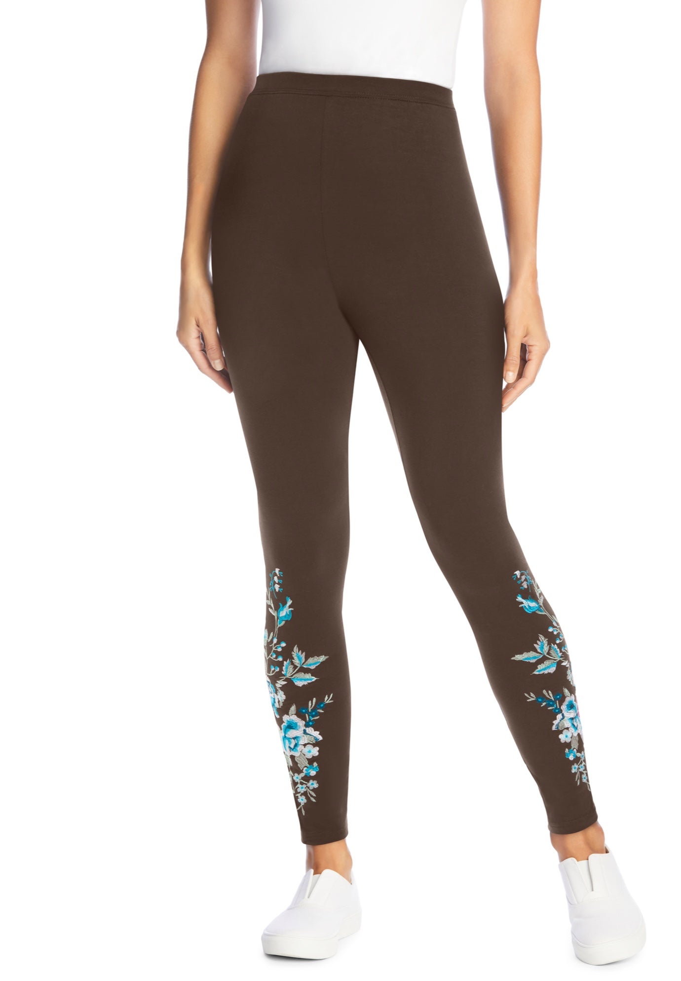 Stretch-Cotton Knit Pull-On Embroidered Leggings image number 0