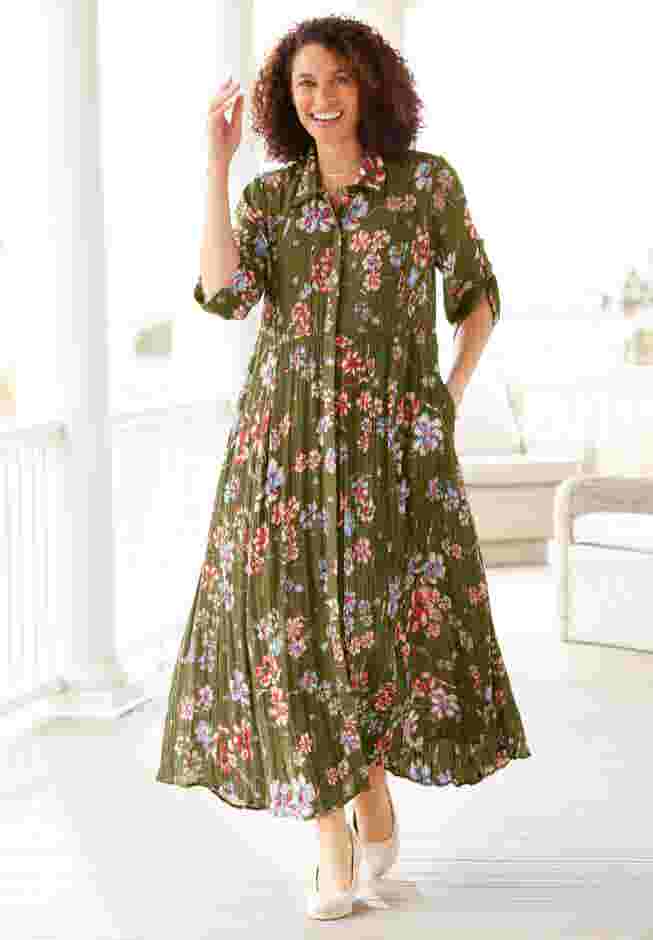 Roll-Tab Sleeve Crinkle Shirtdress image number 0