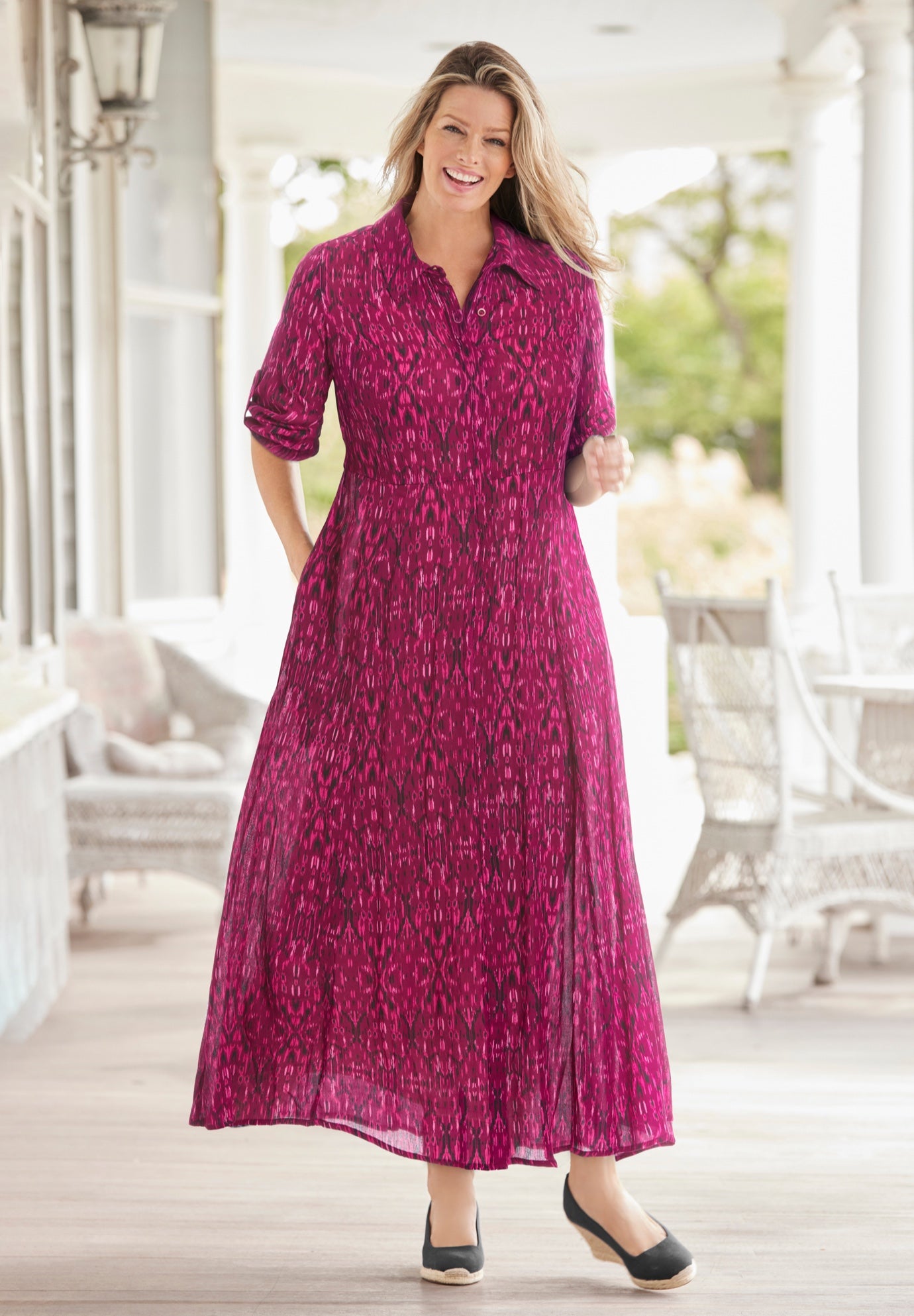 Roll-Tab Sleeve Crinkle Shirtdress image number 0