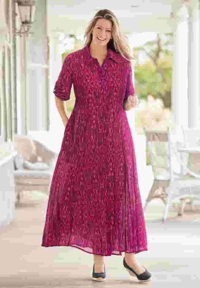 Roll-Tab Sleeve Crinkle Shirtdress image number 0
