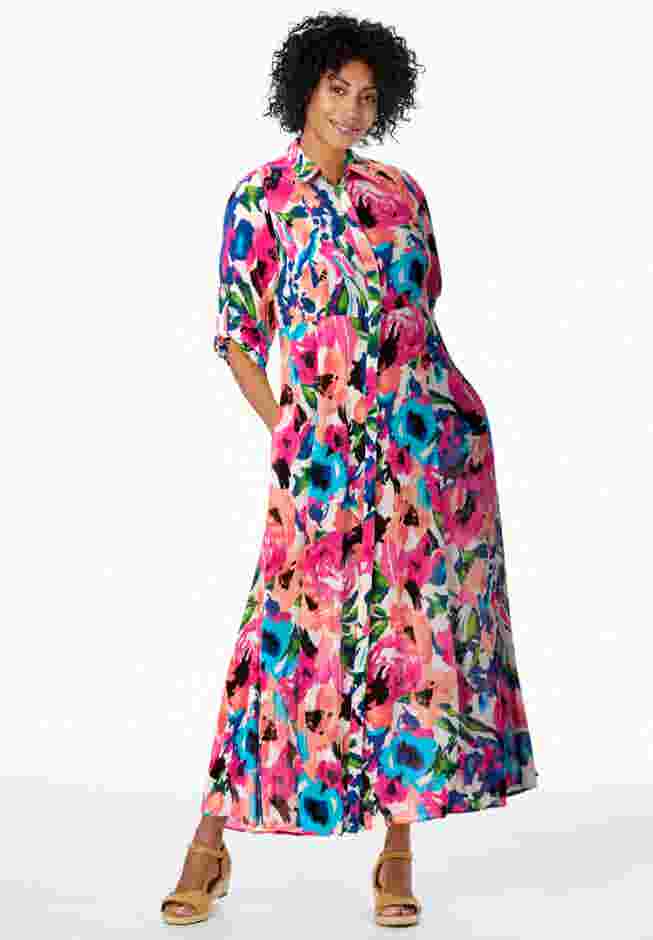 Roll-Tab Sleeve Crinkle Shirtdress image number 4
