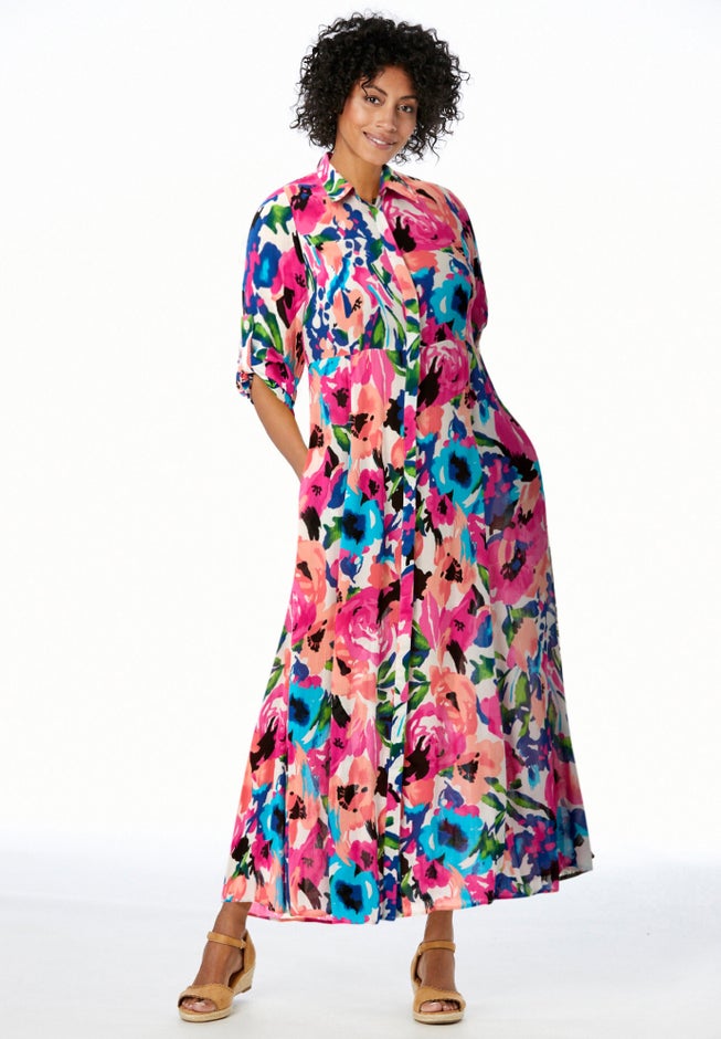 Roll-Tab Sleeve Crinkle Shirtdress image number 5