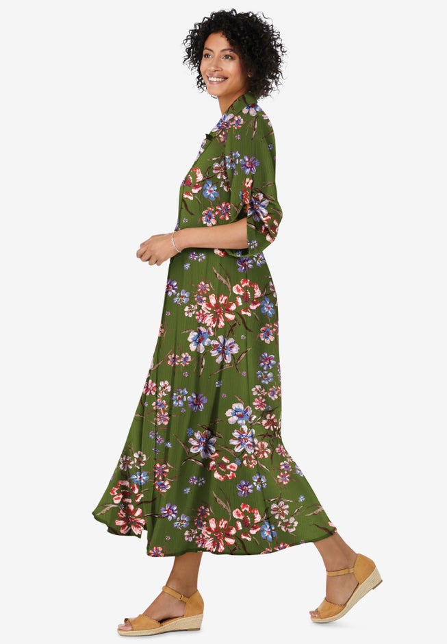 Roll-Tab Sleeve Crinkle Shirtdress image number 3