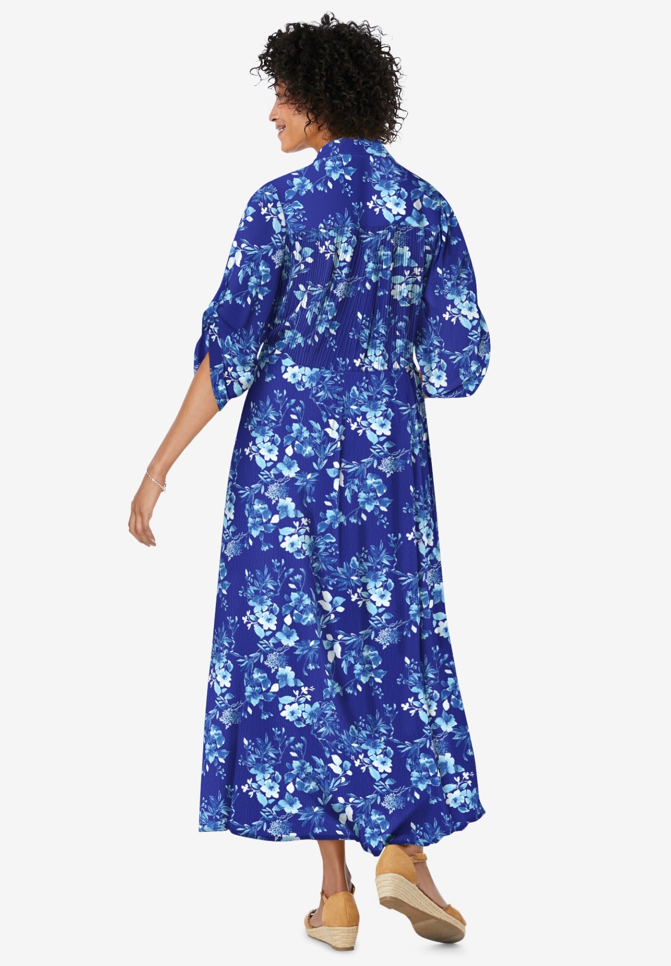 Roll-Tab Sleeve Crinkle Shirtdress image number 1