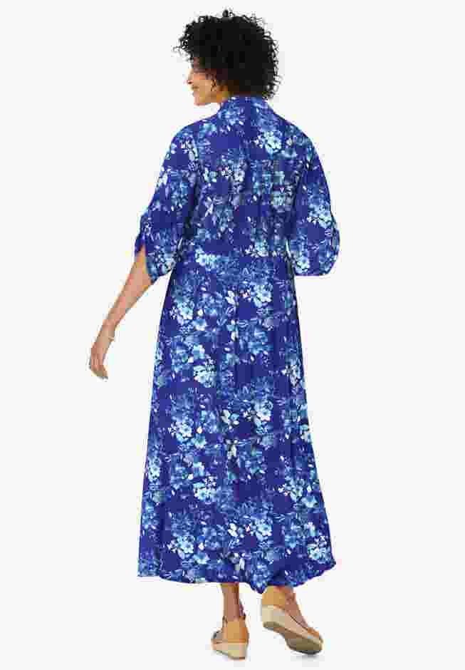 Roll-Tab Sleeve Crinkle Shirtdress image number 1