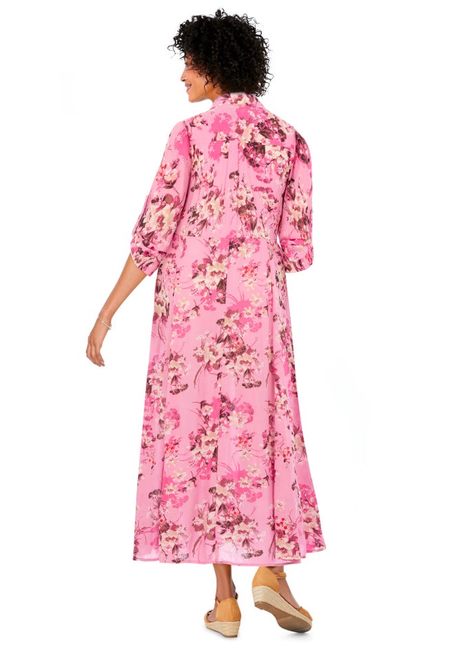 Roll-Tab Sleeve Crinkle Shirtdress image number 1