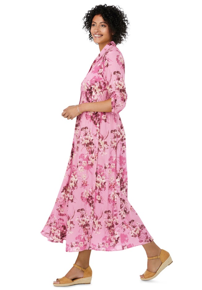 Roll-Tab Sleeve Crinkle Shirtdress image number 2