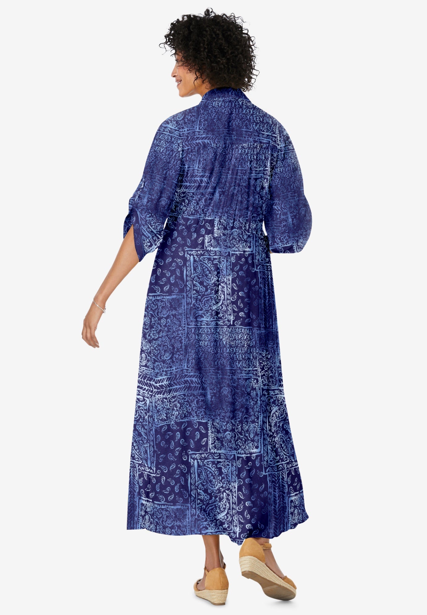 Roll-Tab Sleeve Crinkle Shirtdress image number 1