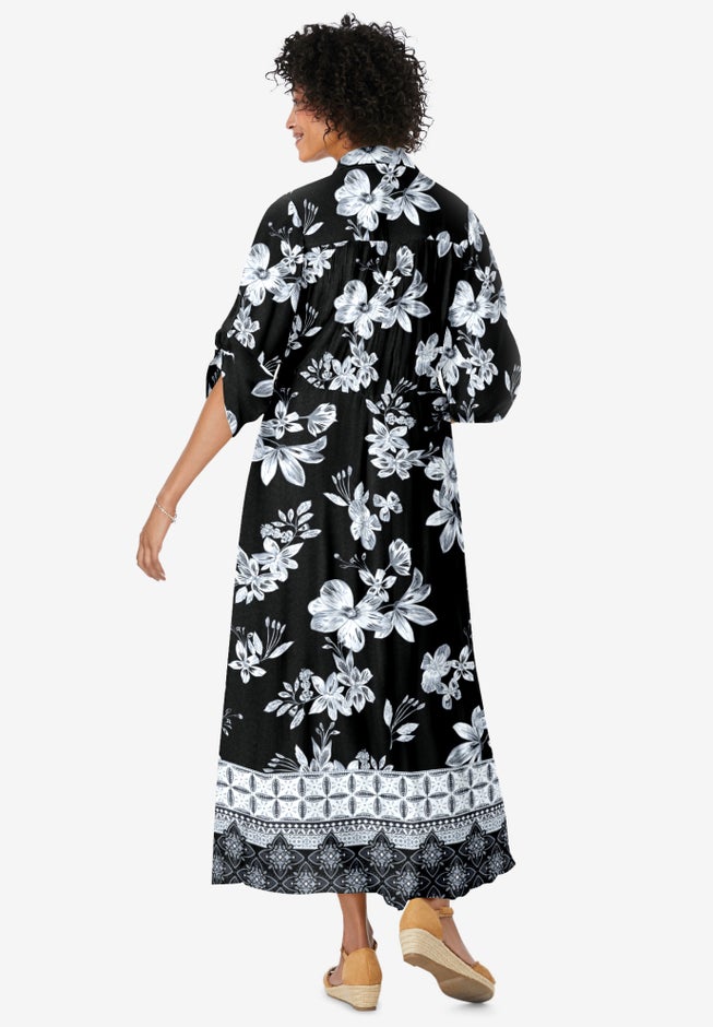 Roll-Tab Sleeve Crinkle Shirtdress image number 1