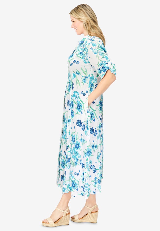Roll-Tab Sleeve Crinkle Shirtdress image number 3