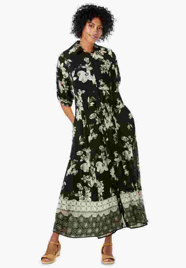 Roll-Tab Sleeve Crinkle Shirtdress image number 0