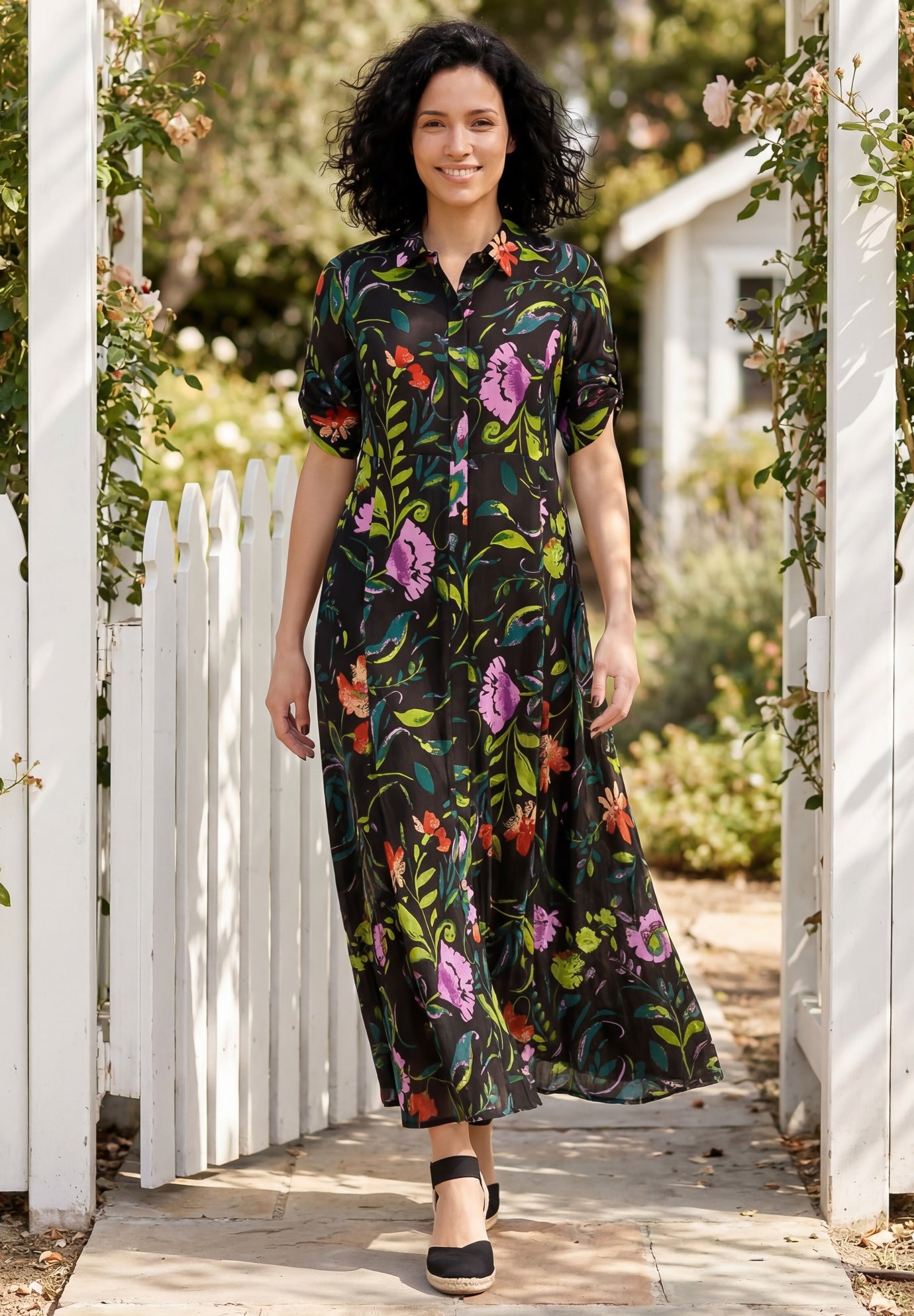 Roll-Tab Sleeve Crinkle Shirtdress image number 0