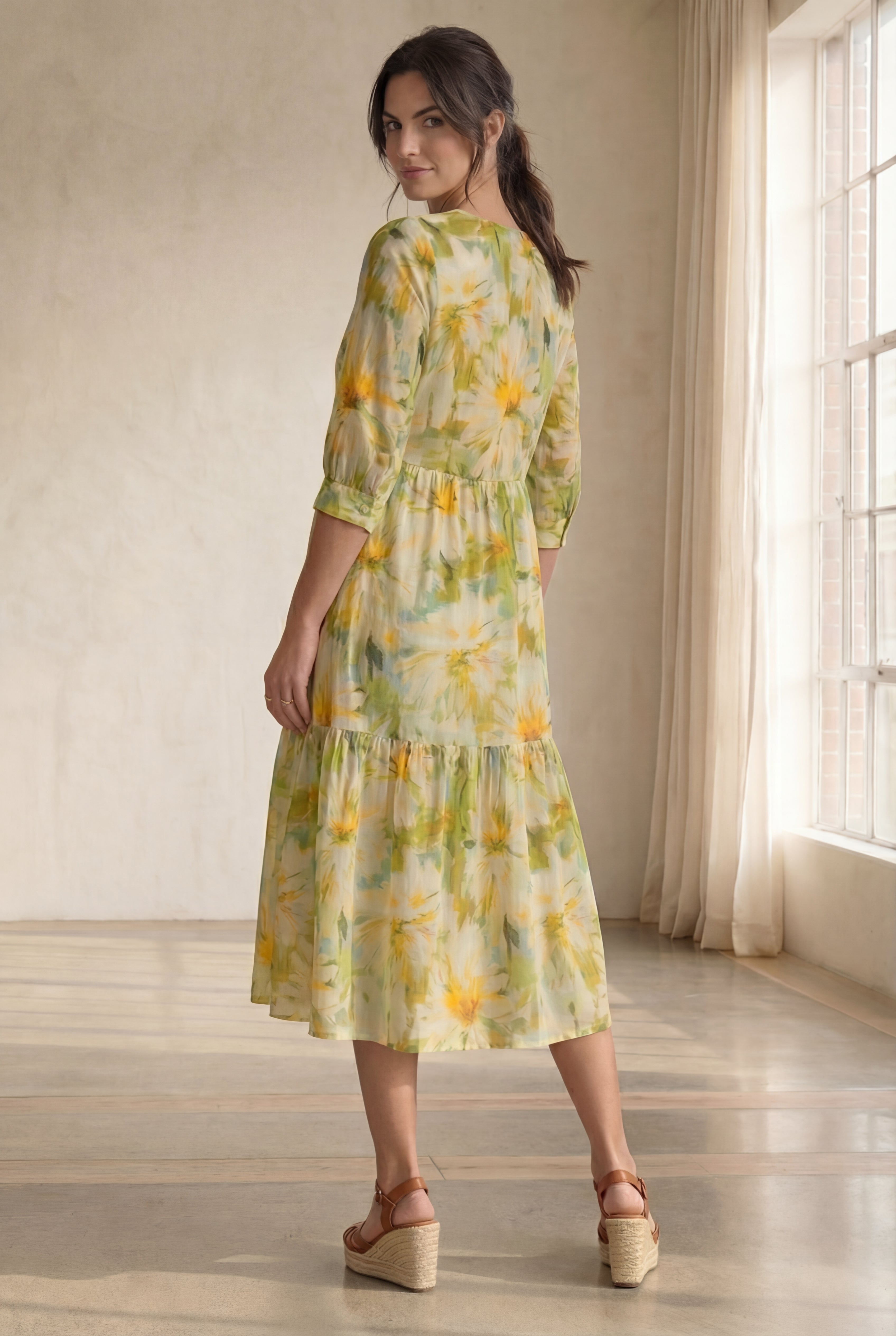 Tiered Cotton Midi Dress image number 1