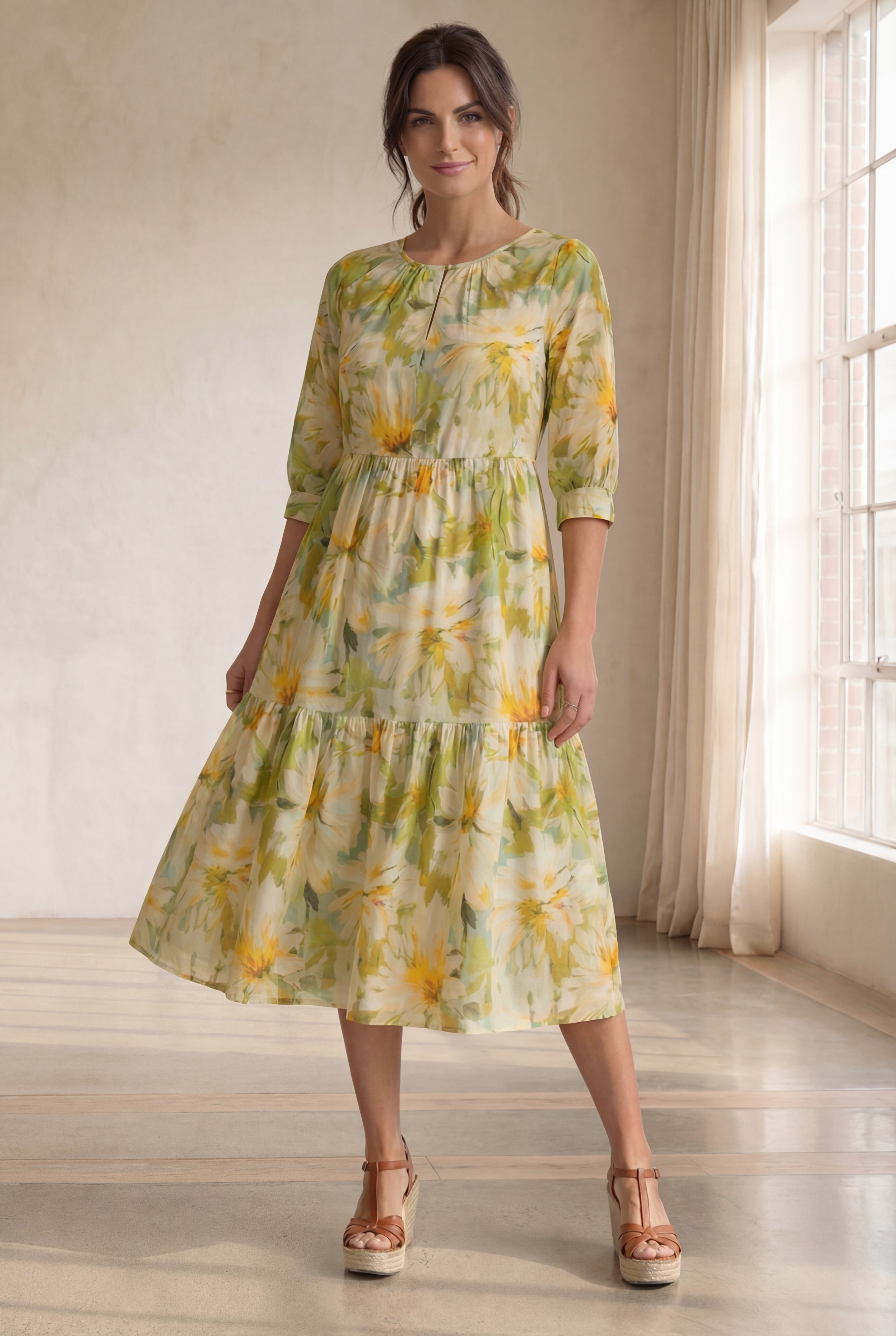 Tiered Cotton Midi Dress image number 0