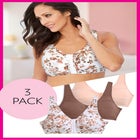 3-Pack Front-Close Cotton Wireless Bra image number null